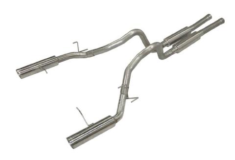 Cat Back Super System Exhaust System 11-14 Mustang GT Split Rear Dual Exit 2.5 in M80 Mufflers/Hardware/4 in Polished Tips Incl Natural Finish 409 Stainless Steel Pypes Exhaust
