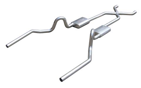 Crossmember Back w/X-Pipe Exhaust System 64-72 A-Body Split Rear Dual Exit 2.5 in Intermediate And Tail Pipe Race Pro Mufflers/Hardware Incl Tip Not Incl Pypes Exhaust