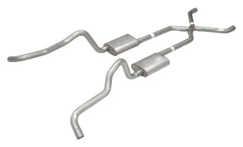 Crossmember Back w/X-Pipe Exhaust System 55-57 Chevy Wagon Split Rear Dual Exit 2.5 in Intermediate X-Pipe And Tail Pipe Street Pro Mufflers/Hardware Incl Tip Not Incl Pypes Exhaust