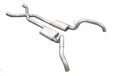 Crossmember Back w/X-Pipe Exhaust System 67-69 Split Rear Dual Exit 3 in Intermediate And Tail Pipe Street Pro Mufflers/Hardware Incl Tip Not Incl Natural 409 Stainless Steel Pypes Exhaust
