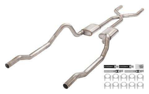 1966-1974 Mopar B-Body 3 Inch Crossmember Back Exhaust System With X-Pipe 409 Stainless With Violator Mufflers SMB13V