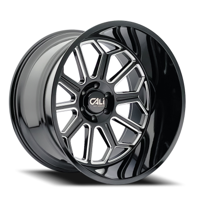 Cast Aluminum Wheels Auburn 9117 BM 20x9 Milled Gloss Black 5 On 127 Bolt Pattern -12 Offset Cali Offroad Wheels