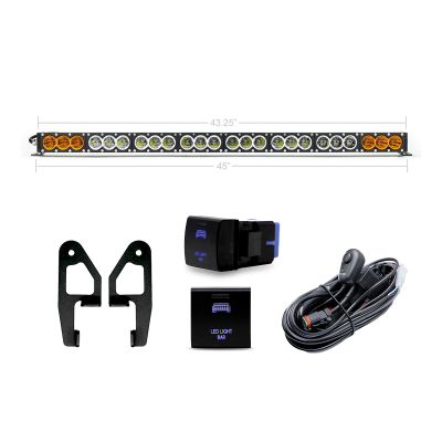 Premium Roof Rack Front Light Bar Kit - 43 Inch Dual Function W/ Square OEM Switch Cali Raised LED