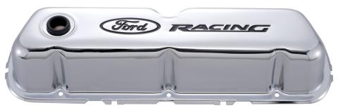 Engine Valve Covers Tall Style Steel Chrome with Ford Logo For SB Ford Recessed Black Ford Racing Logo Ford Racing