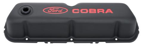 Engine Valve Covers Tall Style Steel Black with Cobra Logo For SB Ford Recessed Red Ford COBRA Logo Ford Racing