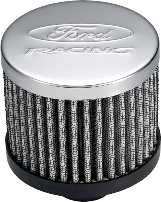Engine Valve Cover Breather 3 Inch Diameter Ford Logo Push-In Style w/o Hood Chrome Ford Racing