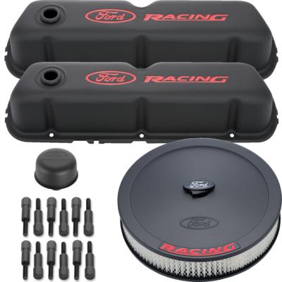 Engine Dress-Up Kit Black Crinkle w/ Red Ford Racing Logo Fits SB Ford Engines Stock Powdercoat Ford Racing