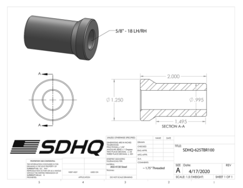 5/8 Inch - 18 Left Hand For 1.25 Inch X .120 Wall Stepped Race Style Bung 4130 SDHQ Offroad