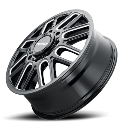 Mayhem Dually Wheels Cogent Dually 8107D 20x8.25 Front Dually Milled Spokes Gloss Black 115 Off Set 8 Lug 9.15 BSM 121.3 Bore 165.1 Bolt Circle Cast Aluminum
