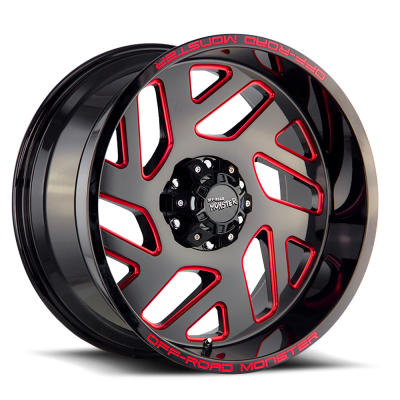 Aluminum Wheels 20x10 M19 GBMLR Series Gloss Black/Candy Red 5 On 127 Bolt Pattern -19 Offset Off Road Monster