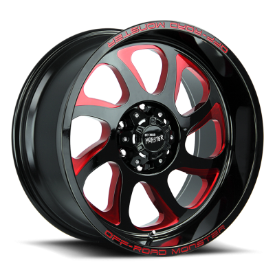 Aluminum Wheels 20x10 M22 GBMLR Series Milled Gloss Black/Candy Red 5 On 127 Bolt Pattern -19 Offset Off Road Monster