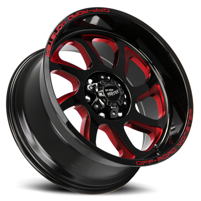 Aluminum Wheels 22x12 M22 GBMLR Series Milled Gloss Black/Candy Red 5 On 127 Bolt Pattern -44 Offset Off Road Monster