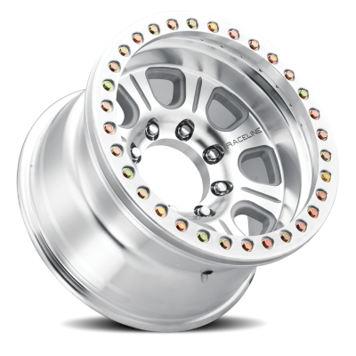 Aluminum Wheels 17x9.5 Monster Beadlock RT233 Machined Silver -19 Offset 5 on 127 Bolt Pattern 83.82 Bore Raceline