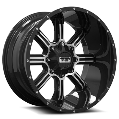 Aluminum Wheels 20x10 Razor T-22 Gloss Black Machined 5 On 114.3/5 On 127 Bolt Pattern -12 Offset Twisted Off-Road