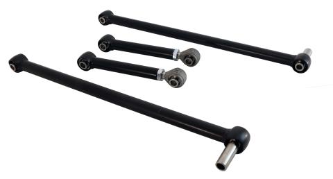 Replacement 4-Link Bar Kit W/ R-Joints Standard Adj For 1967-1969 Camaro and Firebird New Design Bars Canted Inward Non Adjustable Lower Bars Single Adjustable Upper Bars And R-Joint Spacers Powder Coated Satin Black Ridetech