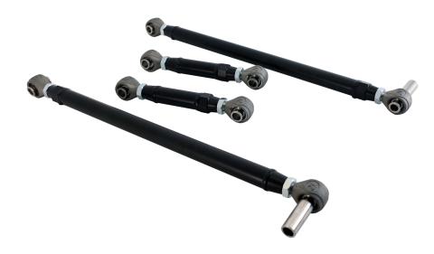 Replacement 4-Link Bar Kit W/ R-Joints Double Adj For 1967-1969 Camaro and Firebird Old Design Bars Canted Outward Double Adjustable Upper And Lower Bars And R-Joint Spacers Powder Coated Satin Black Ridetech