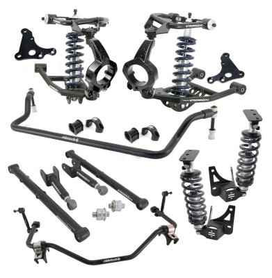 HQ Coil-Over System W/ Hub Spindles For 1967-1969 Camaro and Firebird Front And Rear HQ Coil-Overs Front Upper And Lower Strongarms Rear Upper And Lower Strongarms Corvette Hub Spindles Front And Rear Sway Bars Ridetech