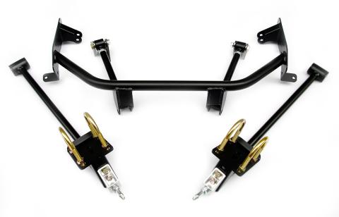 Bolt-On 4-Link For 1960-1964 Galaxie R-Joints Adjustable Upper Bars Fixed Lower Bars Bolt-On Cradle Axle Brackets And Hardware Powder Coated Black For Use W/ Shockwaves Or Coil-Overs Sold Separately Ridetech