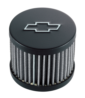 Engine Valve Cover Breather 3 Inch Chevy Logo Push-In Style w/o Hood Blk Crinkle Chevrolet Performance Parts