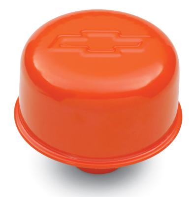 Engine Valve Cover Breather 3 Inch Diameter Bowtie Logo Push-In Style Orange Chevrolet Performance Parts