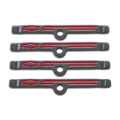 Engine Valve Cover Holdown Clamps Shark Gray w/Bowtie Emblem SBC Gen 1 Set of 4 Proform