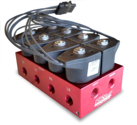Bigred Analog 4 Way Air Suspension Control System W/ 5 Gallon Tank 2 Air Compressors 5 Gallon Tank Bigred Electric Valve 3/8 Inch Airline Fittings And A Control Panel W/ 4 Electric Switches And 2 Dual Needle Gauges Ridetech