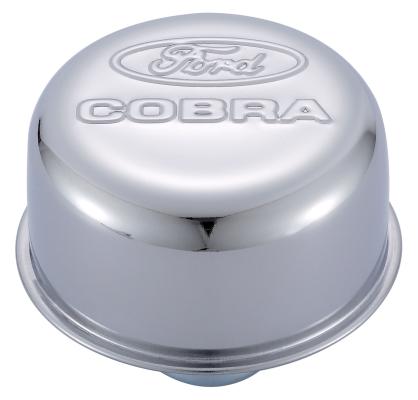 Engine Valve Cover Breather 3 Inch Diameter Ford Cobra Logo Push-In Style Chrome Ford Racing