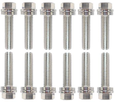 Wedge-Locking Header Bolts Hex Head M8 X .984 Inch Chevy LS Nickel Plt 12 Pcs Proform