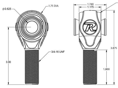 R-Joint 3/4-16 Right Hand X 5/8 Bolt Spacers For Bracket Spacing Of 1.75 Inch Ridetech