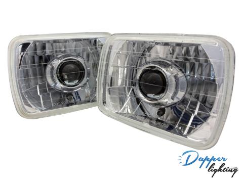 Chrome 6x7 Inch V1 Projector Headlamp with Chrome Shroud with Halogen Bulbs Dapper Lighting