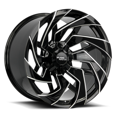 Aluminum Wheels 22x12 M24 GBML Series Milled Gloss Black 5 On 127/5 On 139.7 Bolt Pattern -44 Offset Off Road Monster