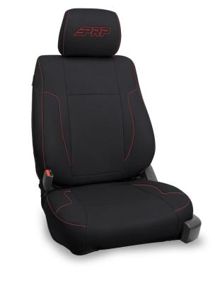 Front Seat Covers for 2012-14 Ford Raptor Pair Black with Red Stitch PRP Seats