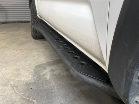 Step Edition Rock Slider For 24-Present Toyota Tacoma/Double Cab Short Bed W/ Kick Out/Yes (Powdercoat)/Raw Steel Cali Raised LED