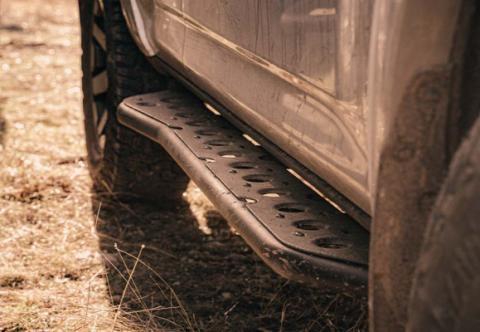 Step Edition Rock Slider For 24-Present Toyota Tacoma/Double Cab Short Bed W/ Kick Out/Yes (Powdercoat)/Powdercoat Cali Raised LED