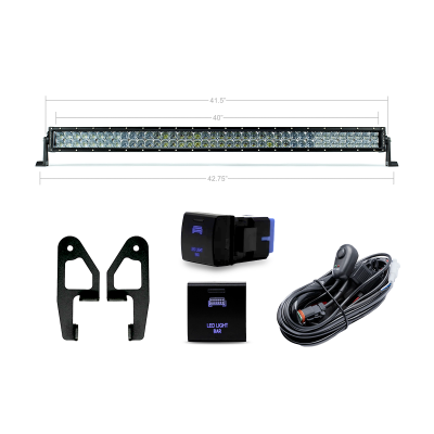 Premium Roof Rack Front Light Bar Kit - 42 Inch White Dual Row Combo Beam W/ Square OEM Switch Cali Raised LED