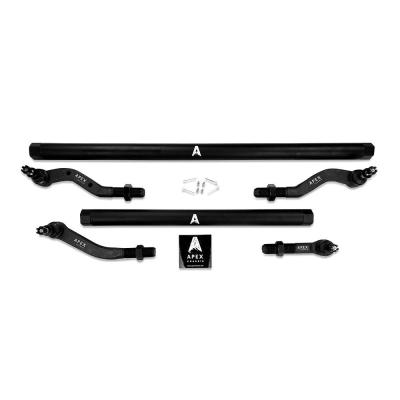 Apex Chassis Heavy Duty 2.5 Ton Tie Rod &amp; Drag Link Assembly in Black Anodized Aluminum Fits: 19-22 Jeep Gladiator JT 18-22 Jeep Wrangler JL/JLU Rubicon Mohave Sahara Sport. Note: This NO-FLIP kit fits a Dana 30 axle with a lift of 4.5 inches or less.