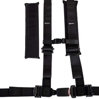 2 x 2 Inch Automotive Style Buckle 4 Point Harness w/ Removable Shoulder Pads and Loop Storage Black Bartact