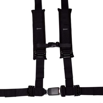 2 x 2 Inch Automotive Style Buckle 4 Point Harness w/ Removable Shoulder Pads and Loop Storage Black Bartact
