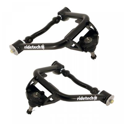 Front Upper Strongarms For 1955-1957 Bel Air Pair Of Tubular Control Arms W/ Tall Ball Joints Cross Shafts And Delrin Bushings Powder Coated Satin Black Ridetech