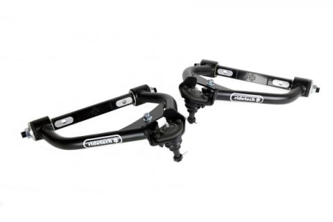 Front Upper Strongarms For 1967-1969 Camaro and FirebirdPair Of Tubular Control Arms W/ Standard Height Ball Joints Cross Shafts Caster Slugs And Delrin Bushings Powder Coated Satin Black Ridetech