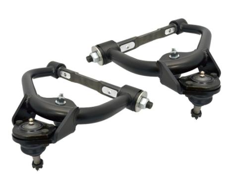 Front Upper Strongarms For 1964-1972 Chevelle Cutlass  Pair Of Tubular Control Arms W/ Standard Height Ball Joints Cross Shafts Caster Slugs And Delrin Bushings Powder Coated Satin Black Ridetech