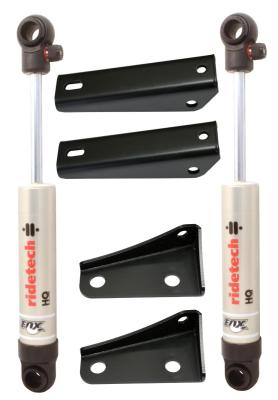 Rear HQ Shock Kit For 1963-1972 C10 For Use W/ 4 Inch Lowering Springs Pair Of 5.75 Inch Stroke Rebound Adjustable Shock s W/ Upper And Lower Mounting Brackets These Shocks Are 11.15 Inch X 16.9 Inch W/ A 14 -14.5 Inch Ride Height Ridetech