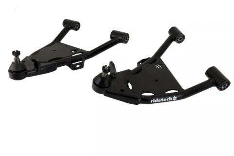 Front Lower Strongarms For 1988-1998 C1500 For Use W/ Coolride Air Springs Pair Of Tubular Control Arms W/ Ball Joints And Delrin Bushings Powder Coated Satin Black Ridetech