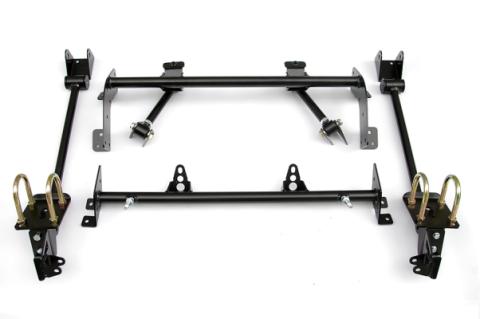 Bolt-On 4-Link For 1968-1970 Charger Coronet R-Joints Adjustable Upper Bars Fixed Lower Bars Bolt-On Cradle Axle Brackets And Hardware Powder Coated Black For Use W/ Shockwaves Or Coil-Overs Sold Separately Ridetech