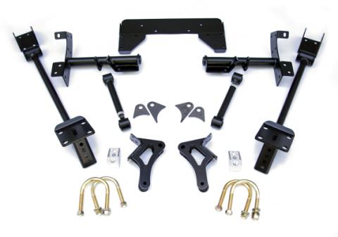 Bolt-On 4-Link For 1970-1974 Mopar E-Body R-Joints Adjustable Upper Bars Fixed Lower Bars Bolt-On Cradle Axle Brackets And Hardware Powder Coated Black For Use W/ Shockwaves Or Coil-Overs Sold Separately Ridetech