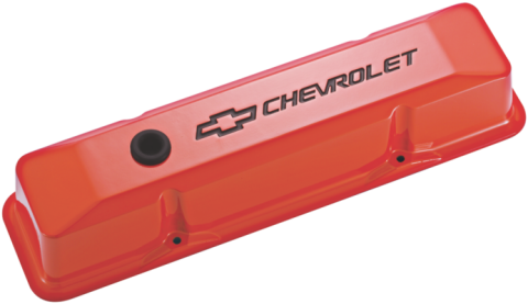 Chevrolet & Bowtie Emblem Die-Cast Valve Covers Recessed Emblem Orange Recessed Black Chevrolet & Bowtie Logos Chevrolet Performance Parts