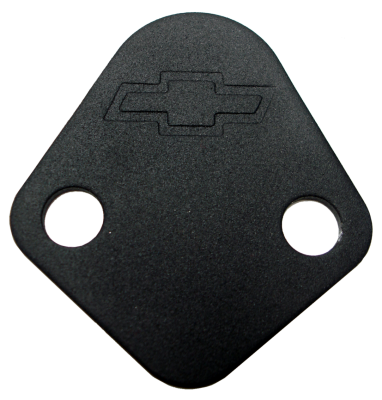 Fuel Pump Block-Off Plate Blk Crinkle with Bowtie Fits BB Chevy V8 Engines Chevrolet Performance Parts