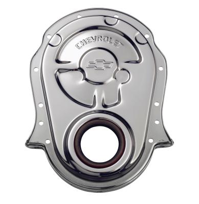 Engine Timing Chain Cover Chrome Steel w/ Chevy and Bowtie Logo For BB Chevy Chevrolet Performance Parts