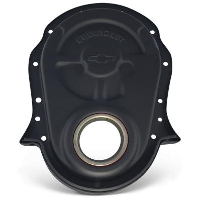 Engine Timing Chain Cover Black Crinkle Finish Steel Chevy/Bowtie Logo Chevy Big Block 396 to 454 V8 Engines 65 to 90 Proform