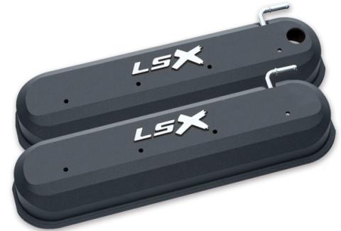 Raised LSX Emblem Aluminum Valve Covers, Black Crinkle, LS Engines Raised & Milled LSX Logo Chevrolet Performance Parts